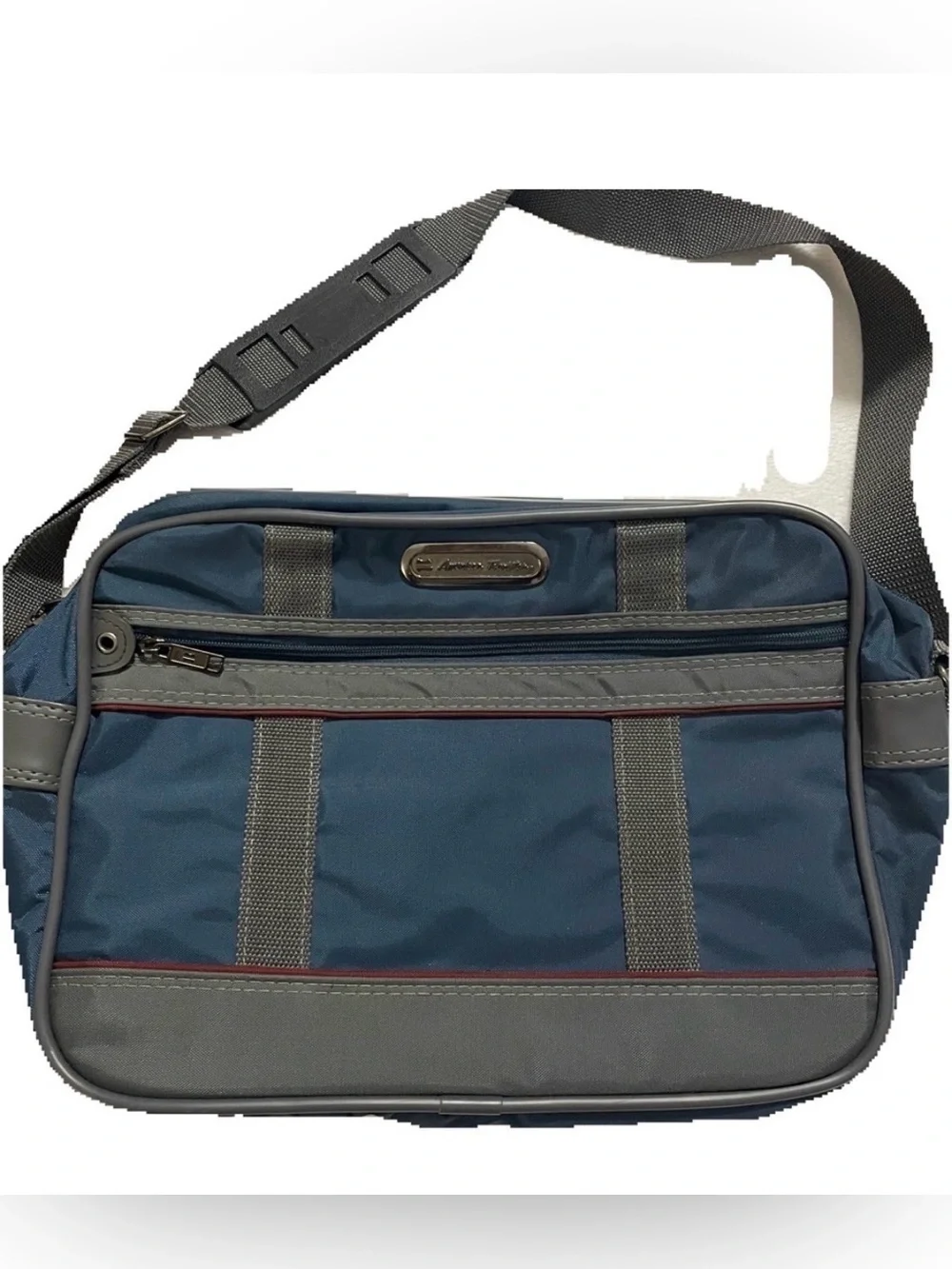 American Tourister Messenger Laptop Bag Navy Blue Gray Crossbody Travel Bag